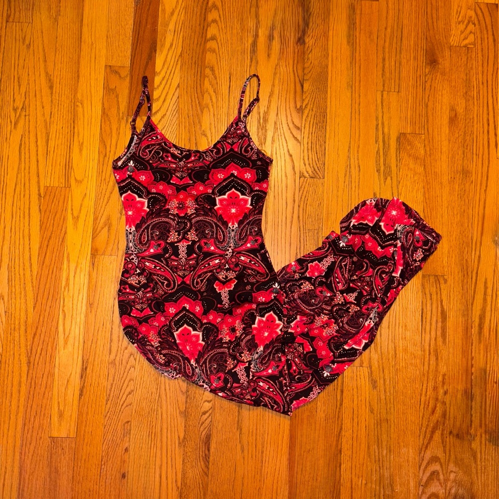 Floral Red and Black Women's Maxi Dress